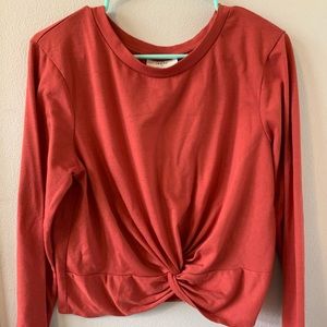 Red tie in the front long sleeve tee shirt